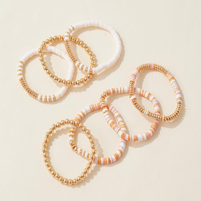 GOOJIDS Surfer Heishi Clay Bead Bracelets for Women Bohemian Stackable Gold Plated Beaded Stretch Bracelets Elastic Layering Friendship Bracelets Set Boho Jewelry - Image 3